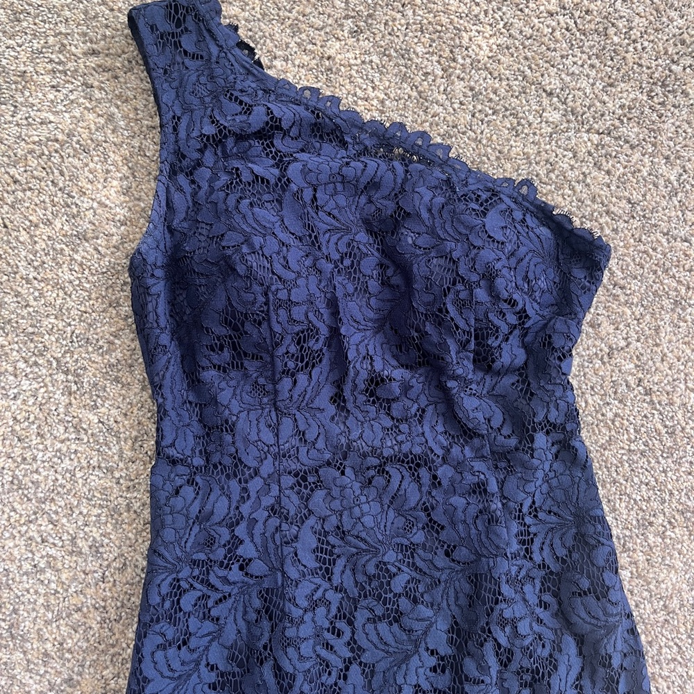 Nordstrom - Eliza J Navy Lace One-Shoulder Dress